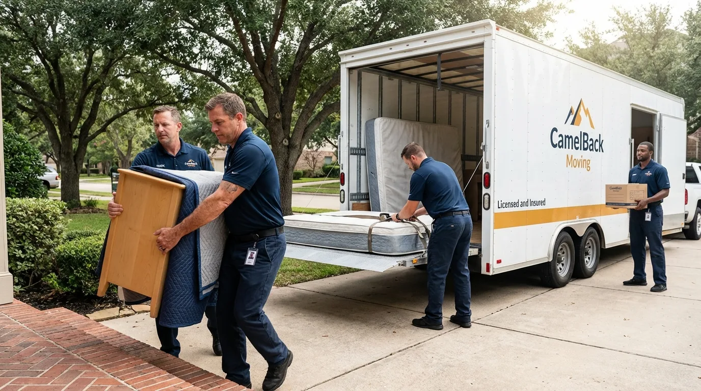 Crew loading residential truck for cross-state move from Coloma, MI
